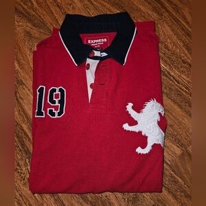 Express Red Polo Shirt with Lion Embroidery